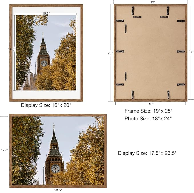 Axeman 18x24 Poster Frame with Mat for 16x20, Solid Oak Wood Picture Frame with Tempered Glass, Wooden 18''x24'' Minimalist Photo Frame with Free Wall Hooks for Art Photo and Prints, Set of 2, Walnut