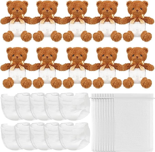 10 Sets Bear Blindfolded Diaper Changing Baby Shower Games Baby Dolls Diapers for Bridal Shower Gender Reveal Games Prizes Gifts for Adults Boys Girls (Dark Brown)