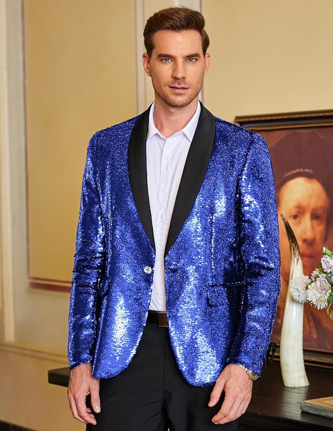 COOFANDY Mens Shiny Sequin Blazer Tuxedo Party Dinner Prom One Button Suit Jacket