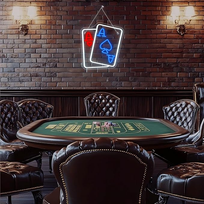 Gamerneon Playing Cards Neon Sign Poker Neon Signs for Wall Decor Led Neon Light Blue Red Texas Hold 'em Double A Sign for Bedroom Casino Party Bar Play Room Decor