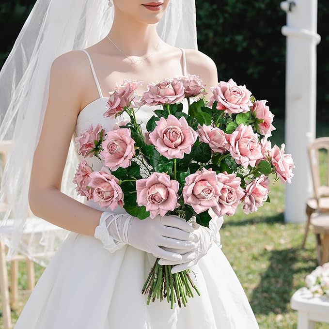 Artificial Flowers Artificial Roses Fake Roses 23.2In 20PCS Long Stem Artificial Flowers for Tall Vase Silk Rose Suitable for Indoor Wedding Party Decor Valentine's Day DIY Bouquet Spring,Pink