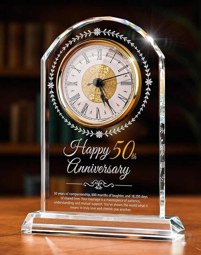 50th Wedding Anniversary Crystal Quartz Clock,50 Years of Marriage Gift,Happy Golden Anniversary Decoration Gift,for Parents,Grandparents,Couple