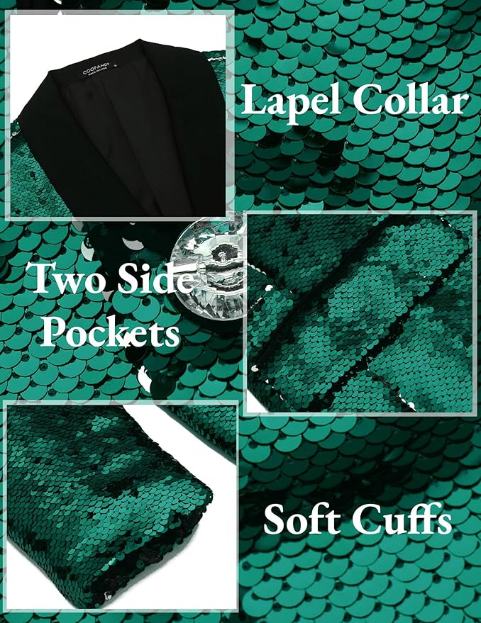COOFANDY Mens Shiny Sequin Blazer Tuxedo Party Dinner Prom One Button Suit Jacket