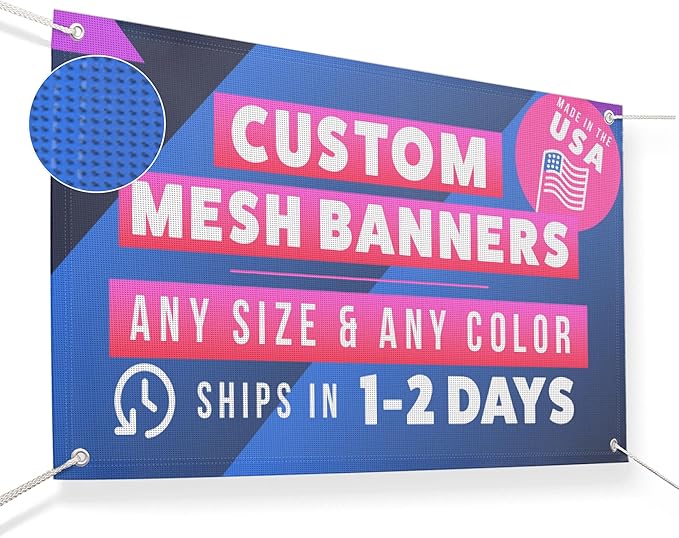 Personalized Mesh Banner – Printed Customizable 9oz Mesh Banner for Indoor and Outdoor Use (4'x4')
