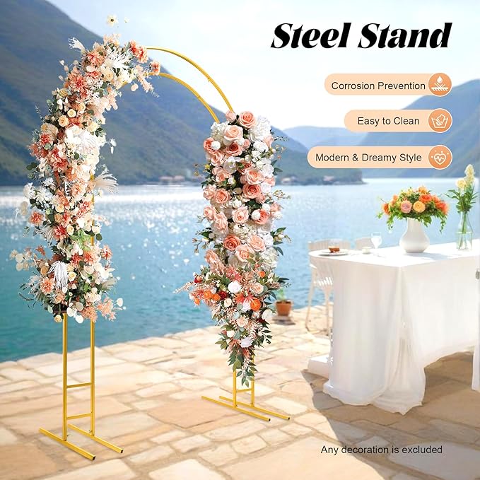 7.2FT Metal Wedding Arch with Base,Balloon Arch Backdrop Stand Garden Arbor Trellis Flower Plant Stand,Large Wedding Arch for Ceremony,Outdoor Garden Trellis for Climbing Plant