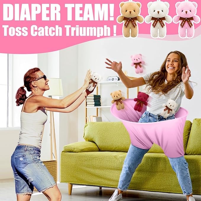 22 Pcs Funny Baby Shower Diapers Games Activities Fun Bridal Shower Games How Many Plushies Can You Catch in Your Big Diaper Gender Reveal for Boys Girls Adults (Various,Pink)