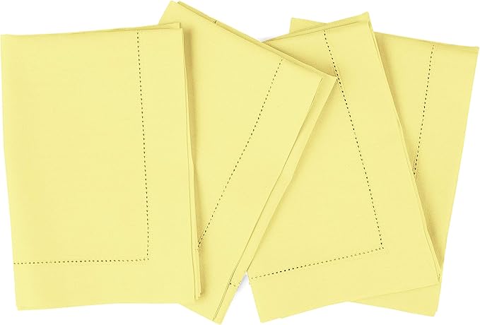 Solino Home Yellow Napkins Set of 4 - Cotton Linen Hemstitch Dinner Napkins Cloth 20 x 20 Inch for Spring, Easter - Handcrafted and Machine Washable
