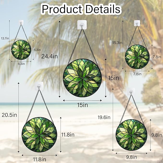 Stained Glass Window Hanging - Green Gradient Flowers Suncatcher for Doors Window Home Plant Sun Catchers Decor Christmas Mother's Day Birthday Gifts for Teacher Women Men Mom Nana 15 in