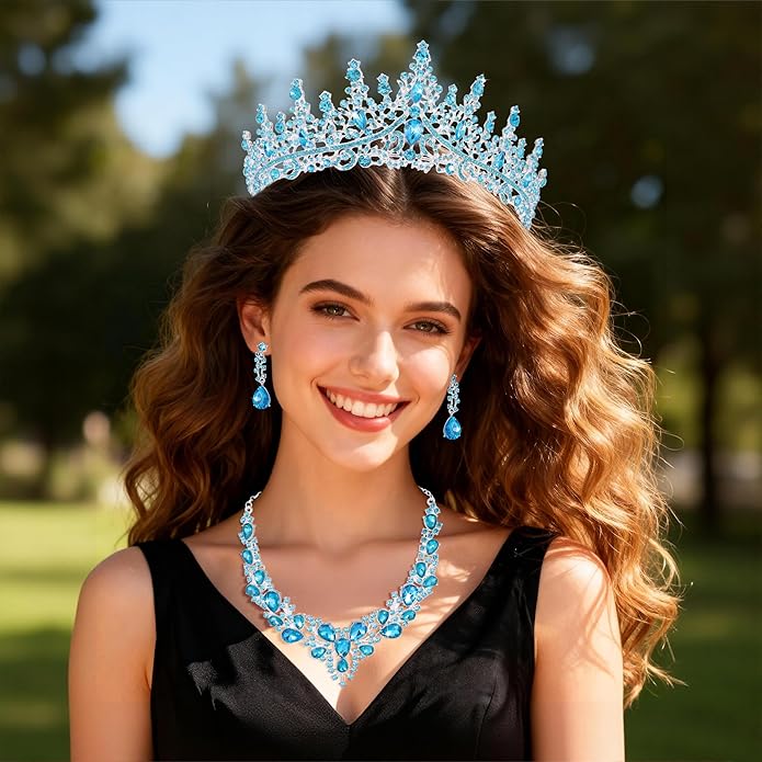 Kamirola Tiaras and Crowns for Women,Tiaras Earrings Necklace, Crystal Bridal Jewelry Set（TR83