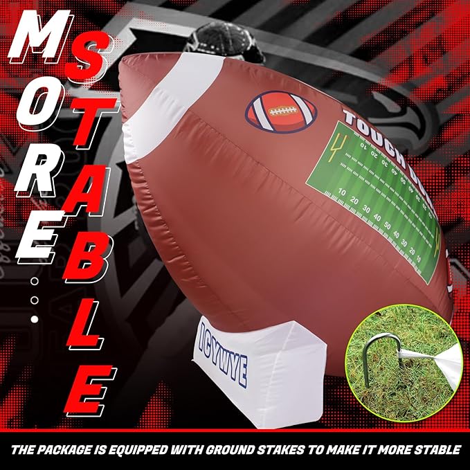 Icywye 6FT Large Football Party Decorations - Outdoor Football Inflatable Decor with Built-in LED Light - Indoor Football Themed Party Supplies Blow Up Decoration for Yard Birthday Holiday