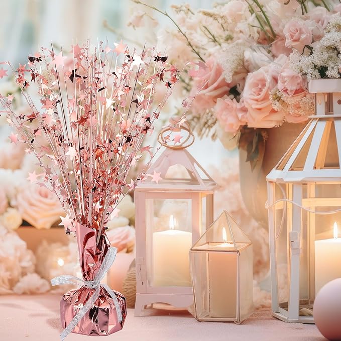 Crowye 18 Pcs Foil Spray Centerpiece Valentine's Day Table Decoration Winter Party Star Burst Metallic Table Centerpieces for Party Birthday Season Holiday(Rose Gold)