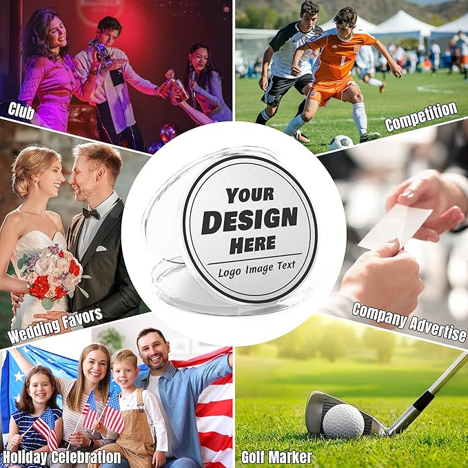 10 Custom Challenge Coins, Personalized Commemorative Coins with Logo Photo Text, Custom Memorial Gifts for Company Military Family Colleague Anniversary Wedding Couple Pocket Hug Tokens (Silver)