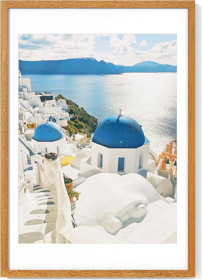 Axeman 19x27 Picture frame with mat for 16x21, Tempered Glass and Hanging Hardware Included Natural Teak Home Decor Art Hanging Frame, Natural Teak
