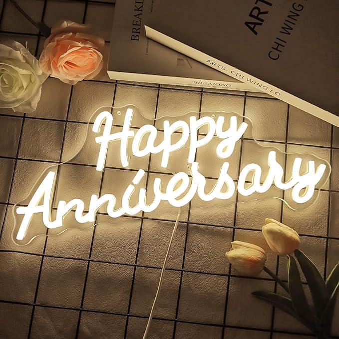 Happy Anniversary Neon Sign Dimmable Wedding Anniversary Decorations Led Sign Backdrop Feliz Aniversario Light Up Sign for Party Decor Gift for Couple(16.2"x6.14")