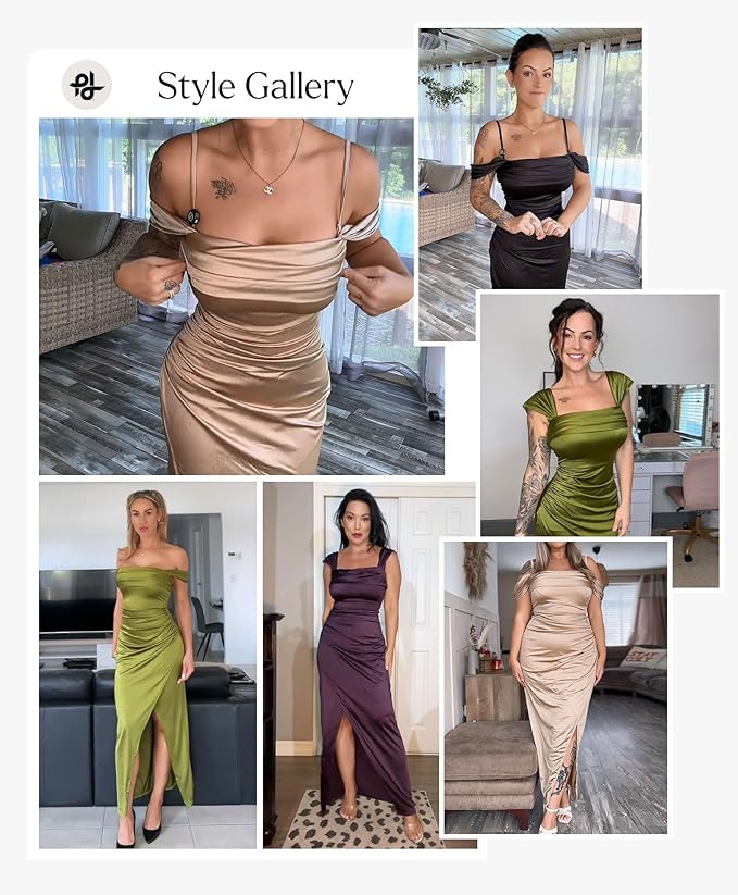 Popilush Womens Shapewear Maxi Dress Multi Way Wear Off The Shoulder Bodycon Long Cocktail Formal Dresses