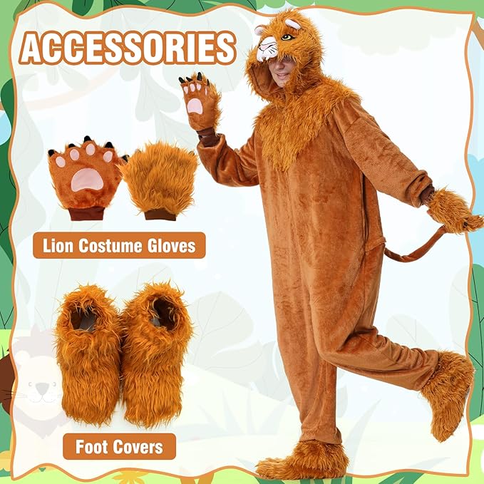 YuDanae Lion Costume Adult Animal Onepiece Unisex Lion Pajamas Halloween Party Onesie Cosplay Jumpsuit for Men Women