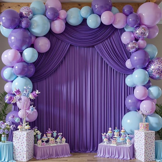 20 ft x 10 ft Wrinkle Free Purple Backdrop Curtain for Parties, 5ft x 10ft 4 Panels Polyester Purple Photo Backdrop Drapes for Wedding Birthday Party Baby Shower
