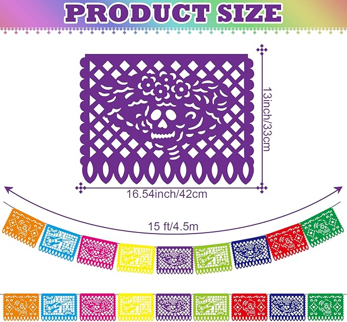 10 Pack Mexican Party Banners Total 170 Feet, Paper Picado Banner Mexican Party Decorations Day of The Dead Fiesta Decorations for Dia De Los Muertos Decor Supplies