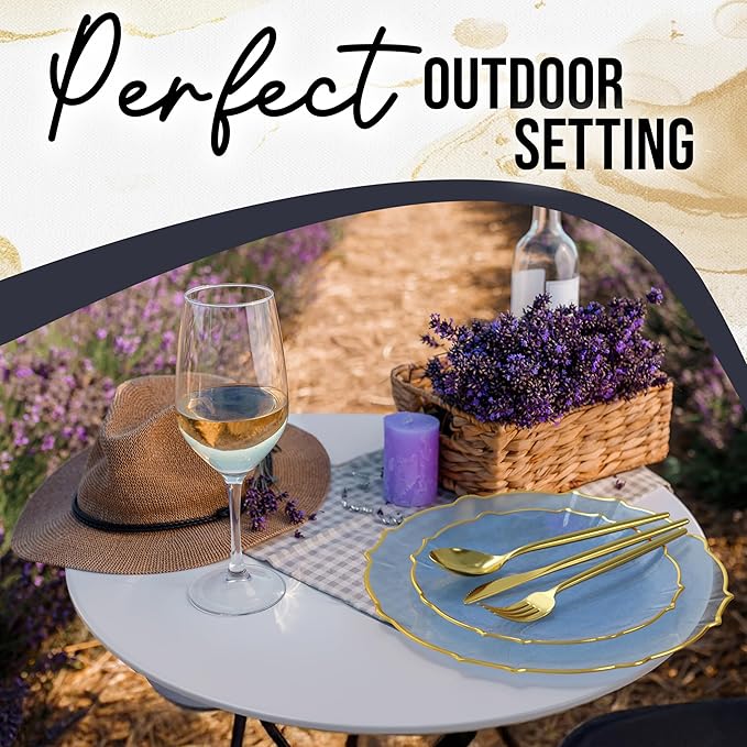 Exquisite Disposable Fancy Gold Rimmed Plastic Spring Lake Party Plates - 40 Dessert (40 x 7.5) & 40 Thin (40 x 10) Delicate Disposable Plates - 80 Piece Set