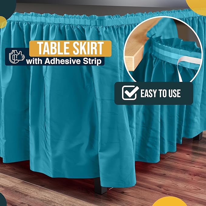 Exquisite Ruffle Table Skirt Turquoise 12 Pack 14 Ft Long Table Skirts for Rectangle Tables 6ft Plus or Round Tables Skirts with Adhesive Strip for Gender Reveal Decor & Happy Birthday Parties
