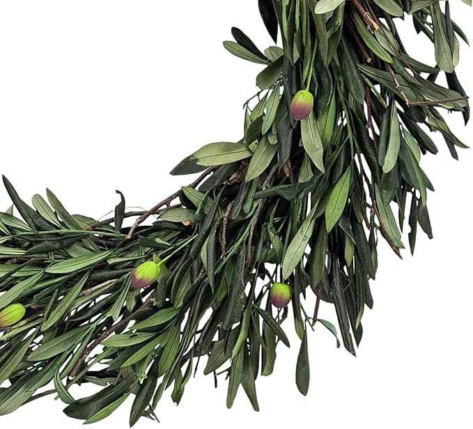 Galt International 21" Green Preserved Olive Branch Wreath – Fall, Thanksgiving & Christmas Front Door Decoration, Year Round Holiday Home Décor Accent