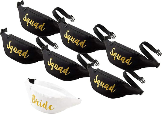 Bachelorette Party Fanny Packs – 7 Pack Bride & Squad Fanny Packs with Cursive Design