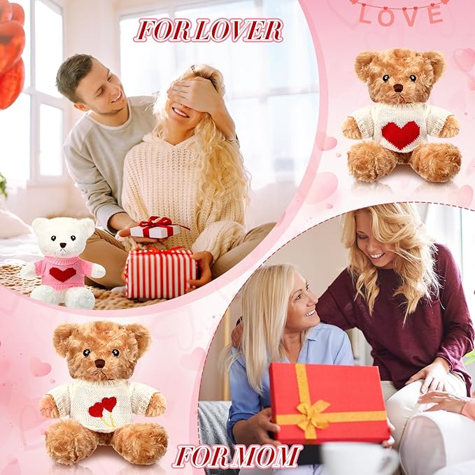 Hungdao 8 Pcs Valentines Bears Bulk 9.84 Inch Valentines Stuffed Animals Bulk Small Cute Plush Bears with Heart Clothes Valentine Gifts for Girlfriend Mother's Day Wedding Birthday Party(Sweet Style)