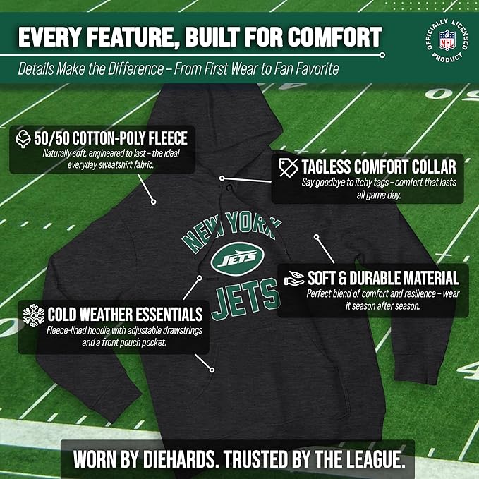 Team Fan Apparel NFL Adult Gameday Hooded Sweatshirt - Poly Fleece Cotton Blend - Stay Warm and Represent Your Team in Style