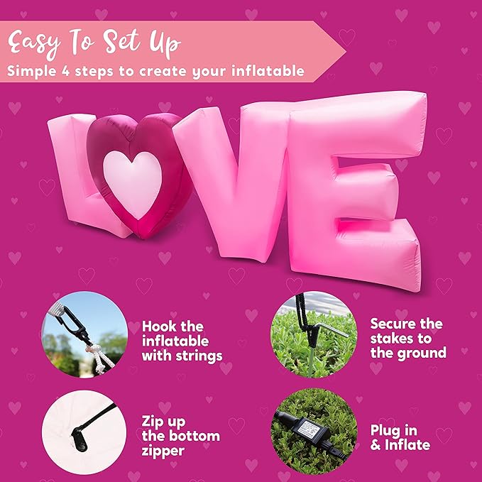 Joiedomi 9 FT Long Valentine Inflatable Love Letters with Built-in LED Lights, Blow up Valentine Romantic Holiday Decor for Wedding Proposal Outdoor Indoor Yard Party Supplies