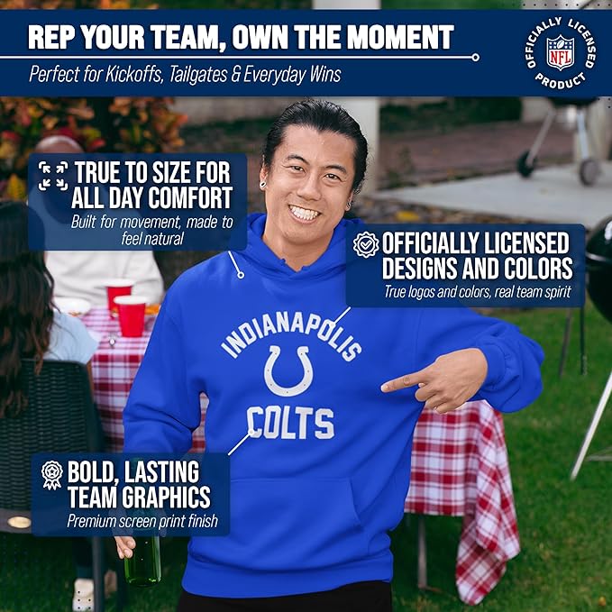 Team Fan Apparel NFL Adult Gameday Hooded Sweatshirt - Poly Fleece Cotton Blend - Stay Warm and Represent Your Team in Style