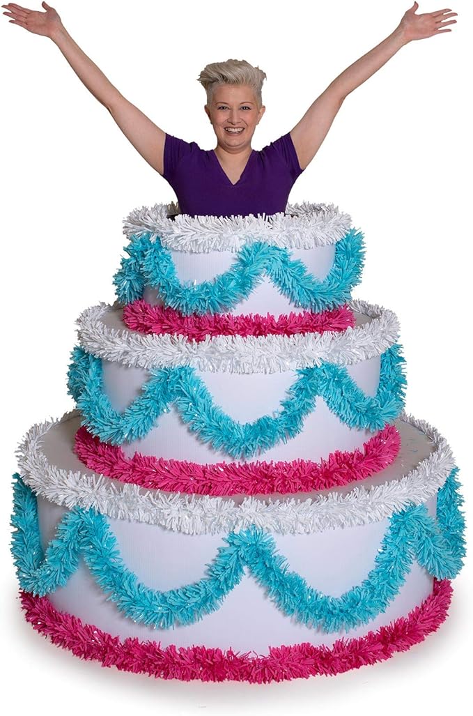 Anderson's 3-Tier Pink & Blue Trim Pop-Out Cake, Life-Size Jumbo Prop for Surprise Entrances, Weddings, Birthdays, Holidays, Stage Reveals, Photo Ops – Includes Tools, Reusable, 46" x 50"
