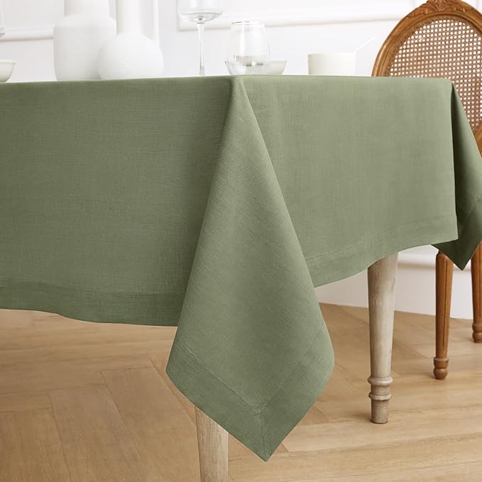Solino Home Linen Tablecloth 60 x 120 Inch - 100% Pure Linen Oil Green Table Cloth for Rectangle Tables - Fete, Machine Washable Tablecloth for Spring, St Patricks Day, Easter
