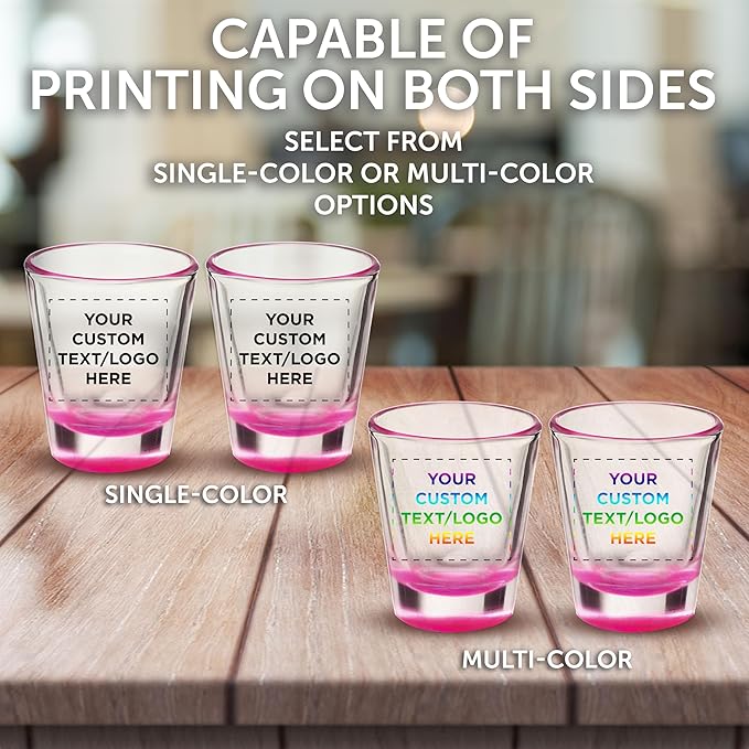 DISCOUNT PROMOS Custom Shot Glasses 1.75 oz. Set of 10/50/100, Personalized Bulk Pack - Great for Wedding Favors, Bachelorette Decorations, Party Favors - Pink Bottom Color
