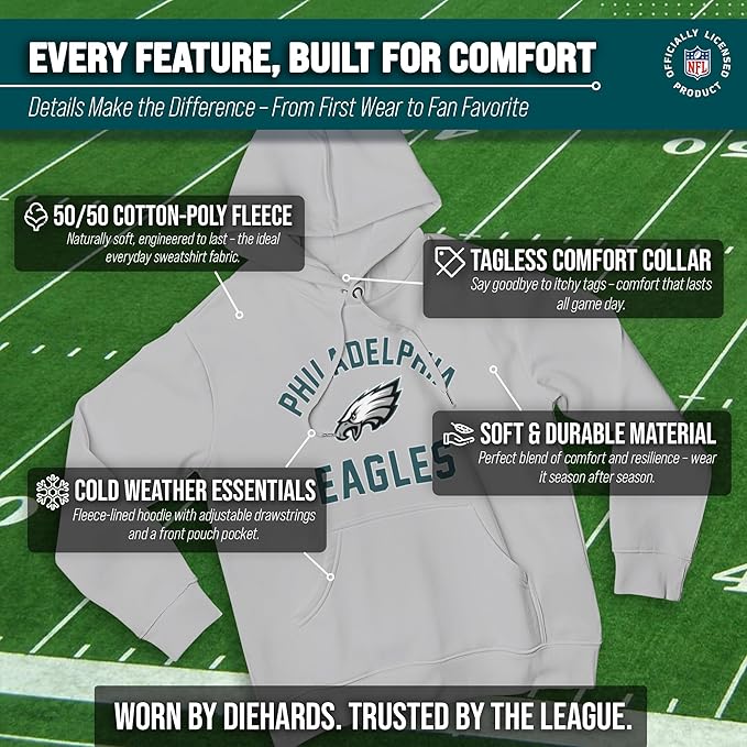 Team Fan Apparel NFL Adult Gameday Hooded Sweatshirt - Poly Fleece Cotton Blend - Stay Warm and Represent Your Team in Style