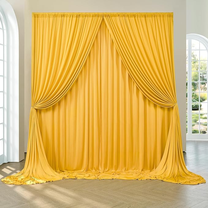 10 ft x 10 ft Wrinkle Free Yellow Backdrop Curtain for Parties, Yellow Polyester Photo Backdrop Drapes,Thick Background 2 Panels 5ft x 10ft for Baby Shower Wedding Birthday Party Backdrop Stand