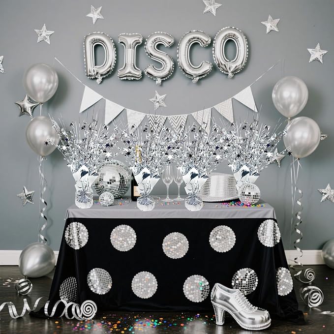 18 Pack Metallic Foil Spray Centerpiece Star Table Decoration Burst Glitter Tabletop Centerpieces for Birthday Christmas New Years Nye Wedding Graduation Holiday Party Supplies Decor, Silver