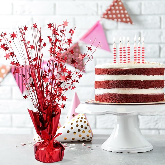 Crowye 18 Pcs Foil Spray Centerpiece Valentine's Day Table Decoration Winter Party Star Burst Metallic Table Centerpieces for Party Birthday Season Holiday(Red)