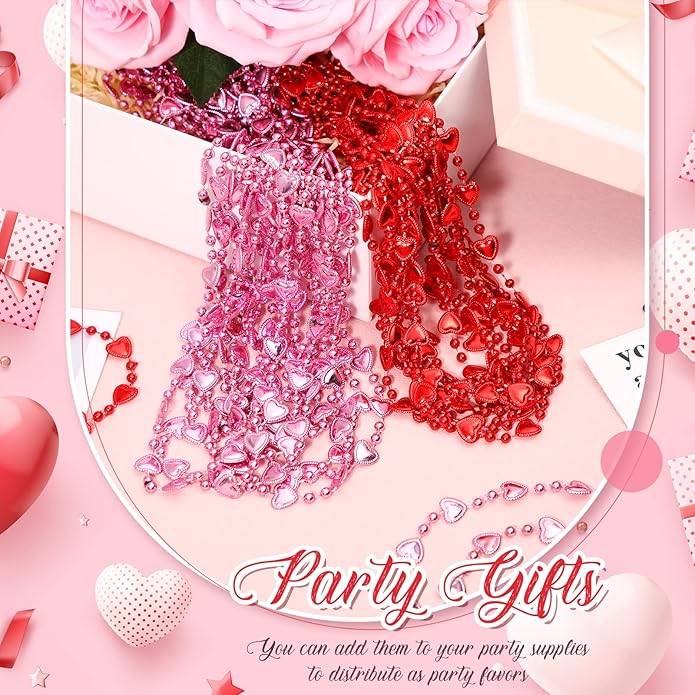 Batiyeer 100 Pieces Valentine's Day Heart Beads Necklaces Bulk Heart Shaped Beads Necklaces Gift Valentine's Day Party Jewelry Set for Parade Throws Party Favors
