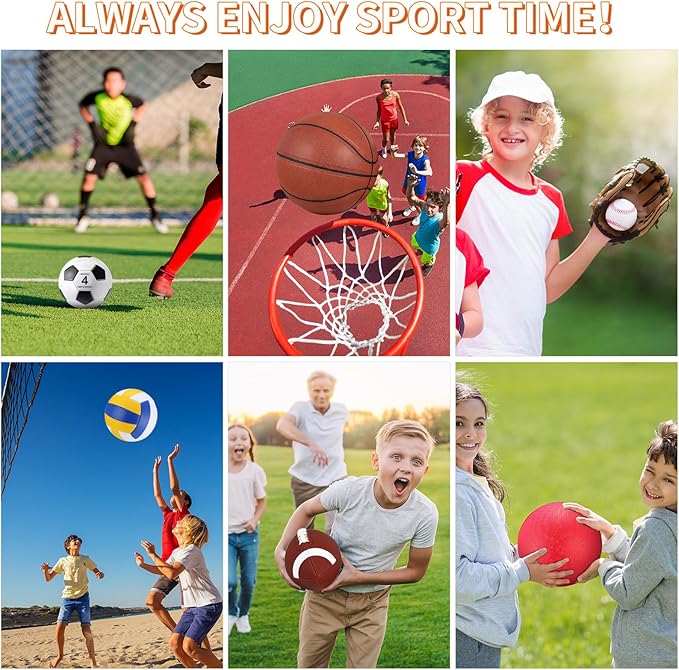 Deekin 12 Pcs Assorted Sport Ball Set for Kids Official Size Basketball Football Volleyball Soccer Baseball Playground Ball with Bag and Pump for Valentine's Kid Youth Gift