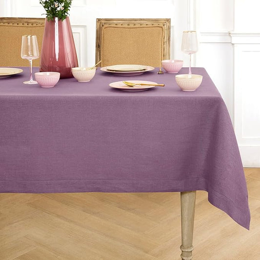 Solino Home Linen Tablecloth 60 x 90 Inch - 100% Pure Linen Mulberry Table Cloth for Rectangle Tables - Fete, Machine Washable Tablecloth for Valentines, Spring, Easter