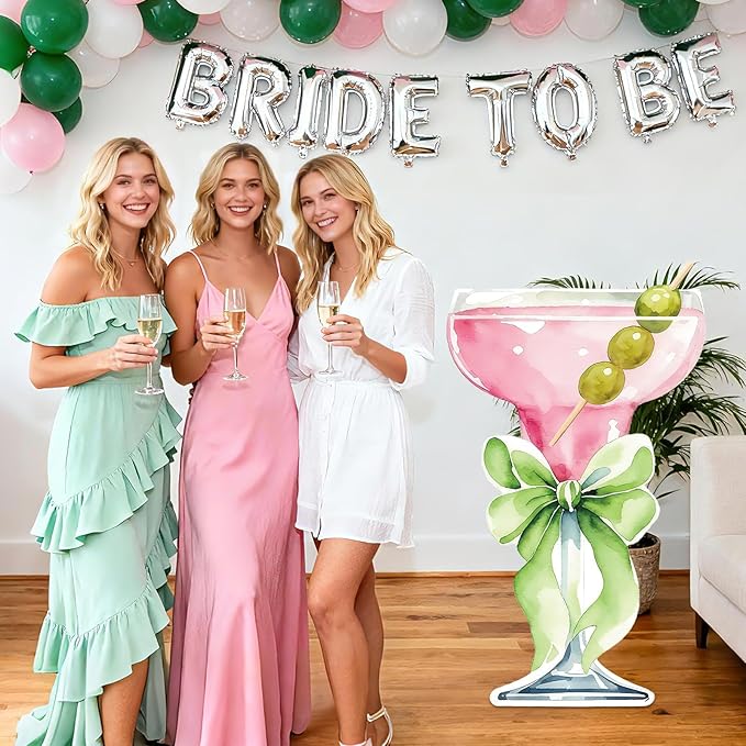 Lawnldyll 4ft Large Pink Martini Bow Cardboard Cutout A Tini Bit Older Birthday Cutout Stand Pink Margarita Backdrop Decorations for Women Coquette Bachelorette Bridal Shower Cocktail Party Decor