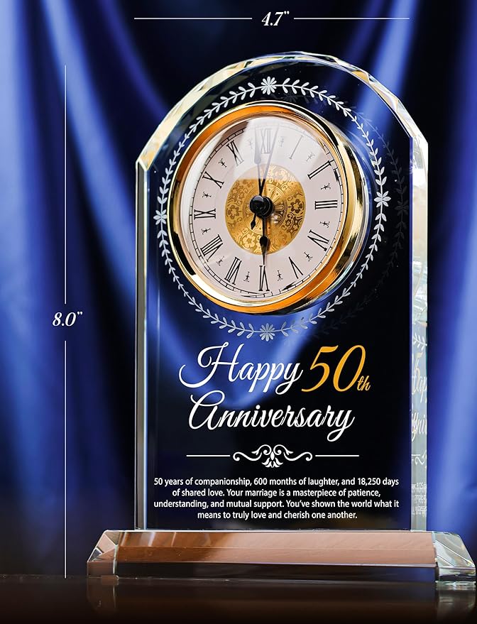 50th Wedding Anniversary Crystal Quartz Clock,50 Years of Marriage Gift,Happy Golden Anniversary Decoration Gift,for Parents,Grandparents,Couple