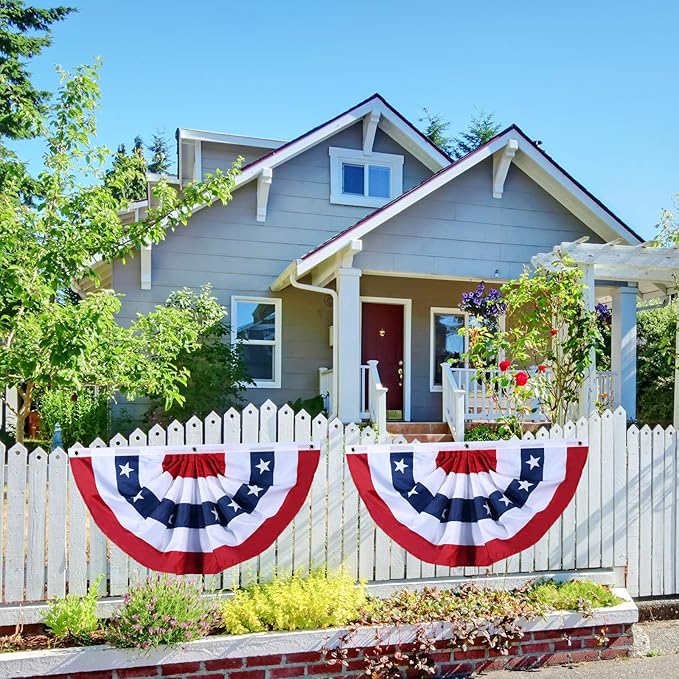 American Flag Bunting Patriotic Pleated Fan Flag USA Flags with Brass Grommets and Zip Ties for 4th of July Memorial Day Decoration Outdoor (8, 1.5x3 Feet)