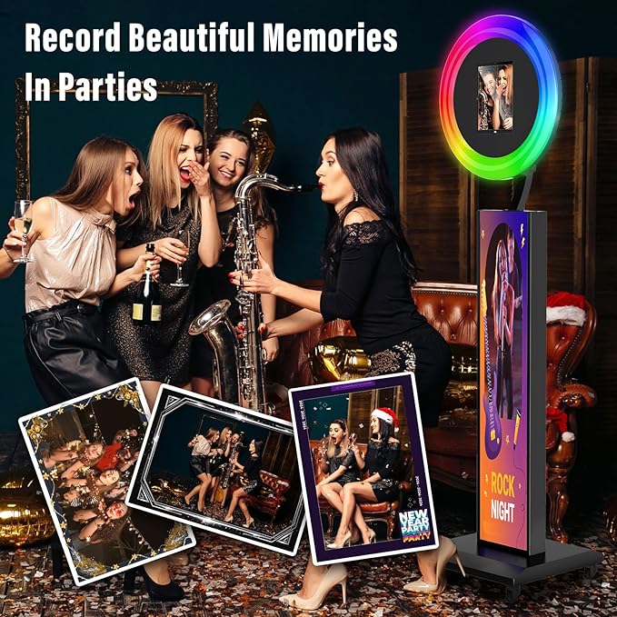 Photo Booth Machine Compatible with Ipad 12.9in 11in 10.9in 10.2in, Photo Booth Machine with Software APP Control,Music Sync,Free Custom Logo,Flight Case,for Parties,Wedding,Events(Black)