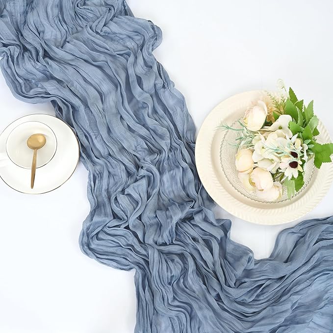15 Pack Dusty Blue Cheesecloth Table Runner 17 x 108 Inch Fall Thanksgiving Boho Rustic Farmhouse Gauze Cheese Cloth Runner for Wedding Party Baby Shower Home Decor Holiday Decorations