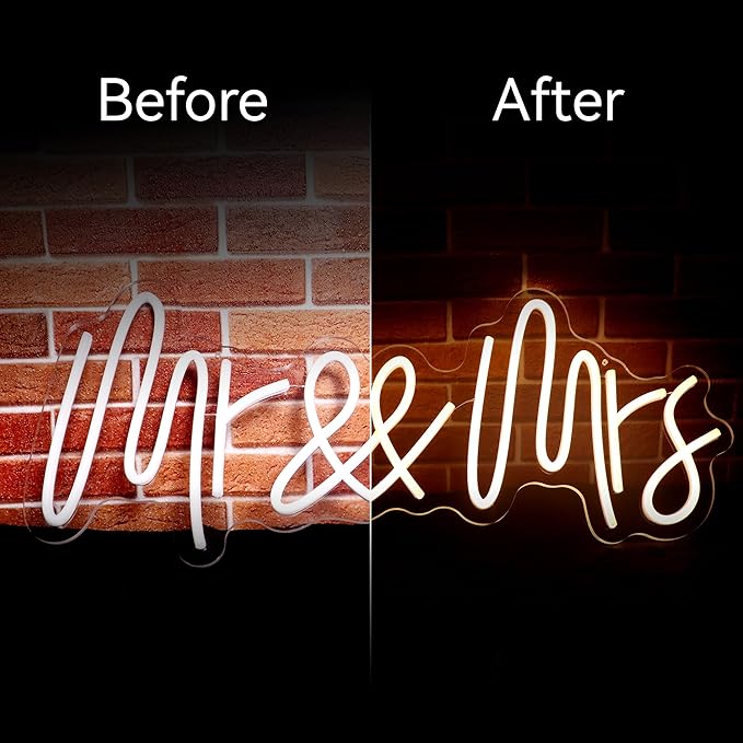 Mr & Mrs Neon Sign for Wedding Wall Decor Mr & Mrs LED Signs Neon Lights Sign for Date Wedding Party Valentine's Day Decorations Neon Lights for Reunion Gifts Photo Prop USB 21.7x10 Inch (warm white)
