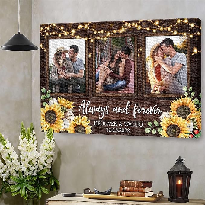 Dem Canvas Personalized Couple Canvas Prints, Custom Love Photo And Name, Always And Forever, Wedding Gifts For Couple Anniversary Engagement Gift For Couples