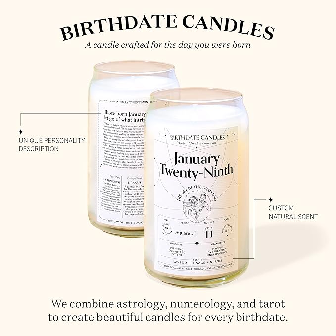 Birthdate Candles, May 7 - Taurus Zodiac Scented Candles Birthday Gift - Cedar, Sandalwood & Eucalyptus Scent - All-Natural Soy & Coconut Wax, 60-80 Hour Burn Time - Made in USA