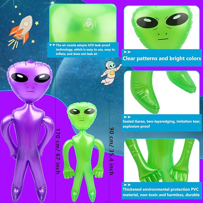 8 Pack Inflatable Alien 67 Inch 35 Inch Giant Large Blow Up Alien Jumbo Alien Inflate Toy for Birthday Halloween Alien Theme Party (Color Set 2)