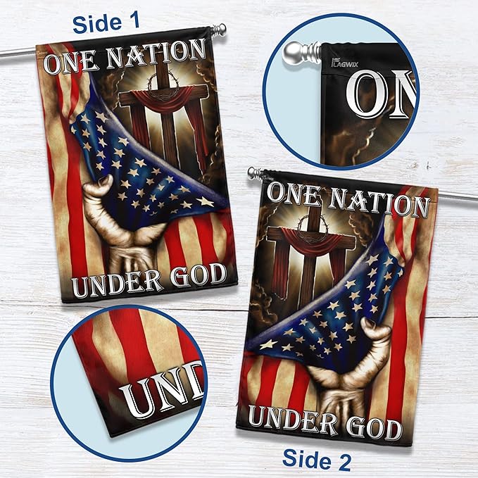 FLAGWIX Christian Patriot American Flags, One Nation Under God American Flag - 4th of July Decorations for Home, Outside, House Flag 30x40 - Double Sided, Heavy Duty Canvas, Decorative Outdoor Flags